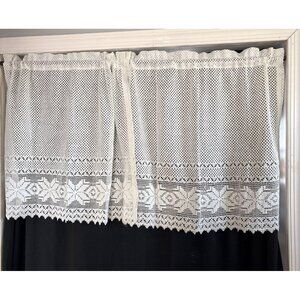 Crochet Lace Curtain Valance Panel 56"W x 25"L Cream Window Decor Floral Pattern